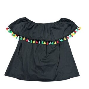 BLVD Off the Shoulder Multicolor Tassle Black Top Size Large